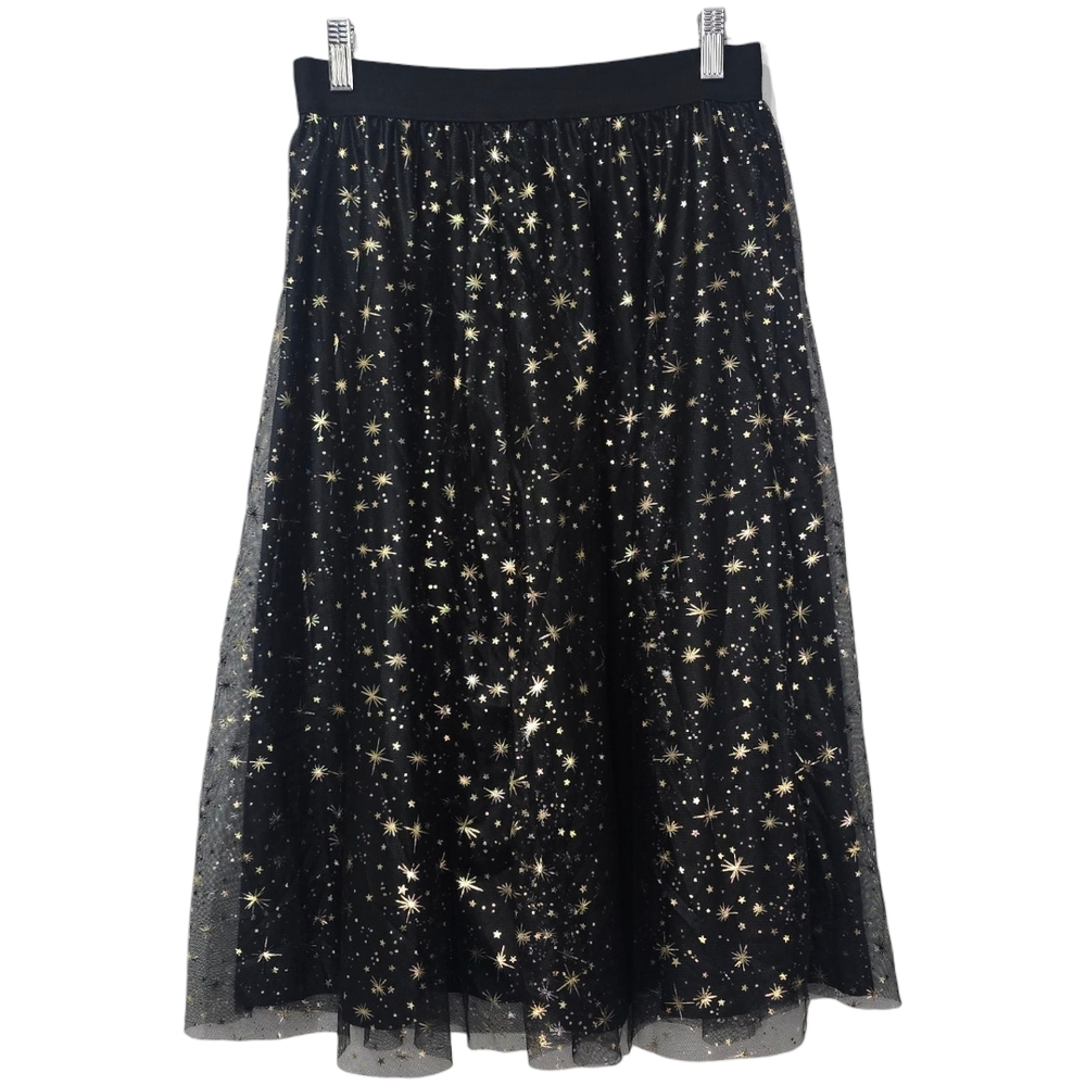 Star Print Mesh Overlay High Waist A Line Tutu Tulle Midi Skirt Size Small‎